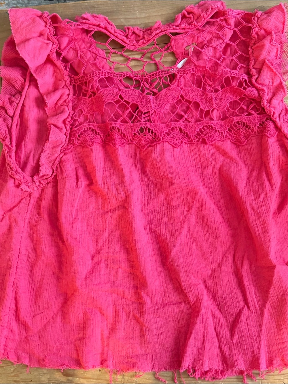 Free People Hot Pink Crochet Yoke Sleeveless Blouse open back